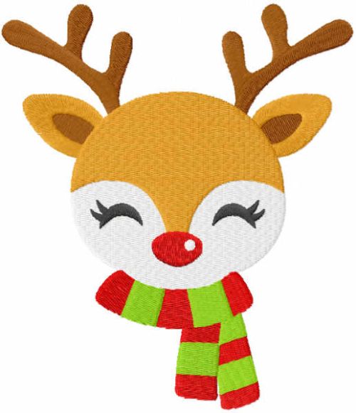 Deer rudolph in a scarf embroidery design