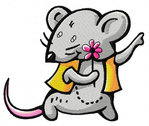 Tiny mouse with flower machine embroidery design