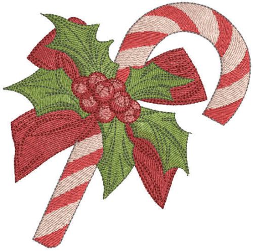 Christmas candy cane with wreath embroidery design