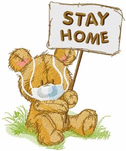 Teddy stay home embroidery design
