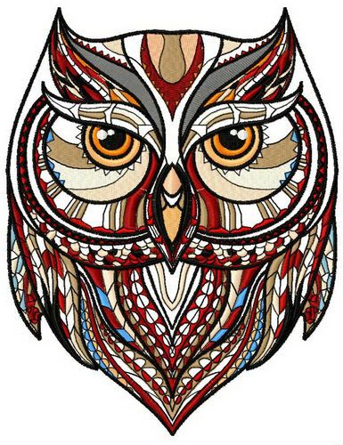 Mosaic owl machine embroidery design