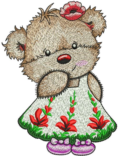 Cute Teddy girl embroidery design