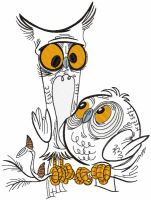 Two owls friends embroidery design