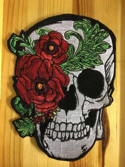 Skull with peony mask embroidery design