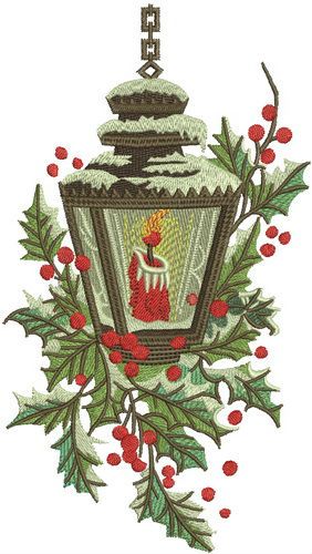 Candle in snowy lantern machine embroidery design