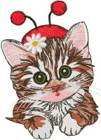 Cute kitten in ladybug costume embroidery design
