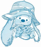 Bunny Mi in straw summer hat embroidery design