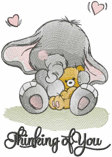 Baby elephant with small toy embroidery design
