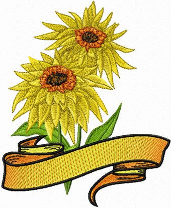 2 Sunflowers with Banner machine embroidery design