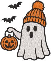 Ghost with Halloween Pumpkin embroidery design