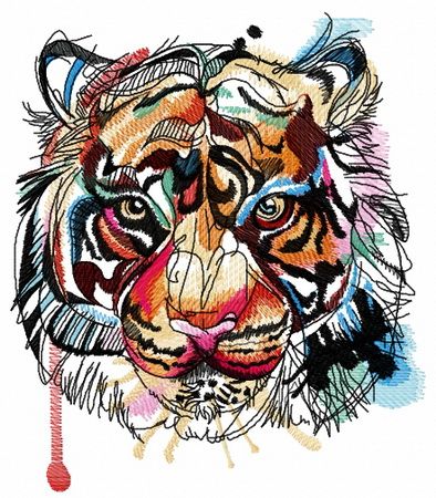 Bloody tiger muzzle machine embroidery design