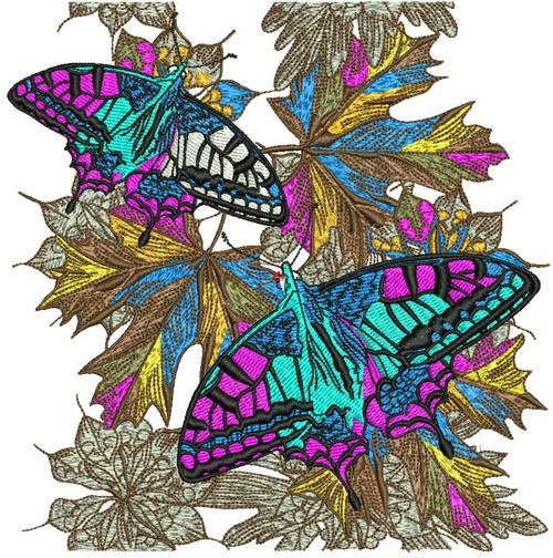Autumn butterflies machine embroidery design