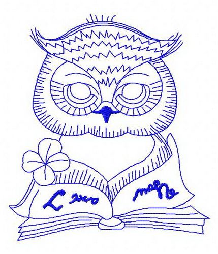 Clever owl reading a book 3 machine embroidery design