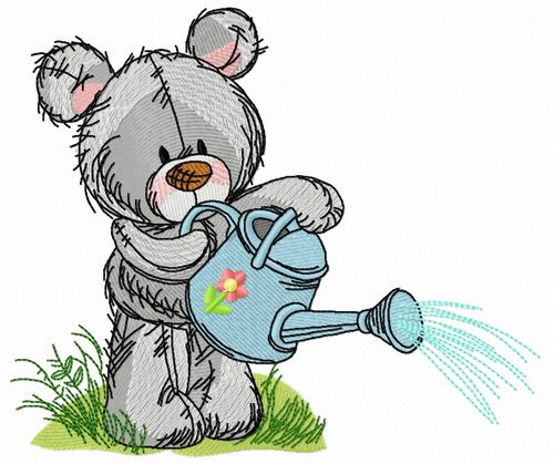 Teddy bear with watering can 8 machine embroidery design