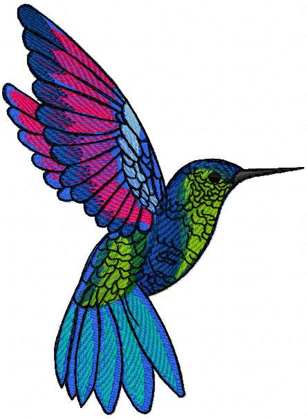 Bright plumage of hummingbird embroidery design