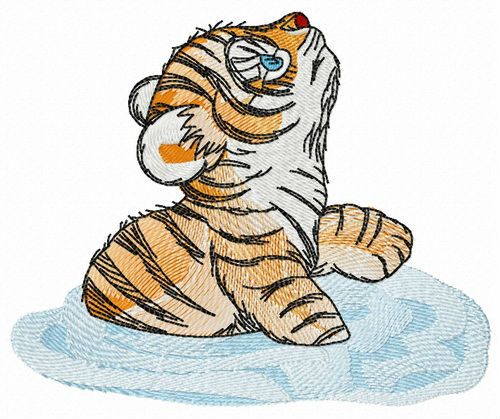 Tiger cub in water machine embroidery design 