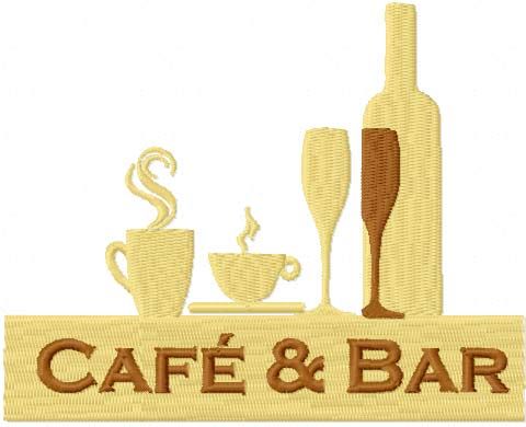 Cafe and Bar logo free machine embroidery design