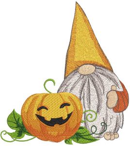 Gnome d'automne heureux avec motif de broderie de récolte