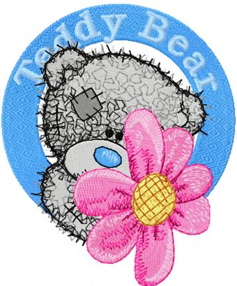 Teddy bear with flower badge machine embroidery design