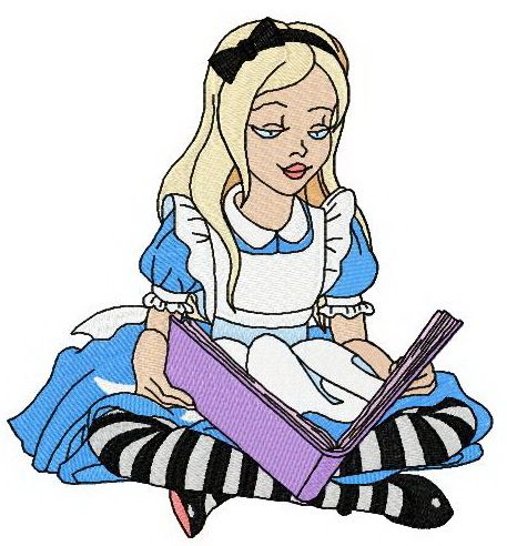 Alice reading machine embroidery design