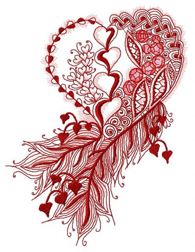 Feathered heart machine embroidery design