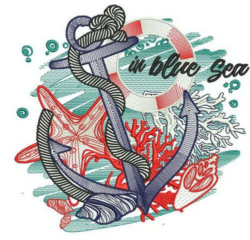 In blue sea machine embroidery design