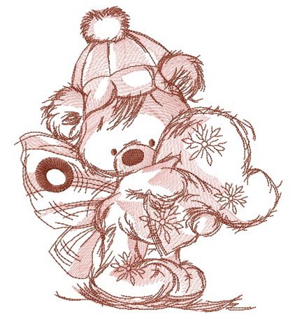 Christmas bear fairy with heart pillow sketch machine embroidery design