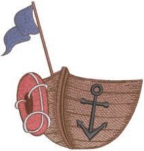 Boat with flag and lifebuoy embroidery design