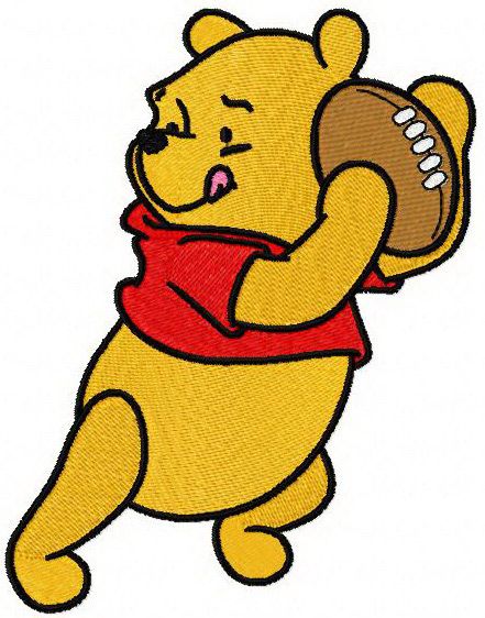 Pooh plays rugby machine embroidery design