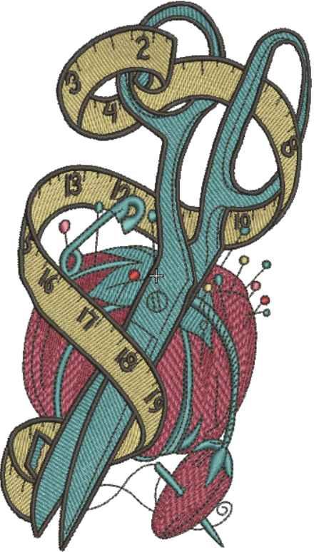 Scissors and Needle bar embroidery design