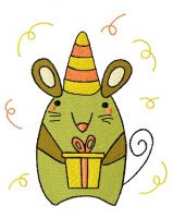 Tiny mouse with present embroidery design