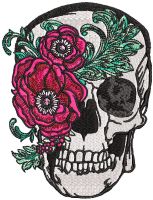 Skull with peony mask embroidery design
