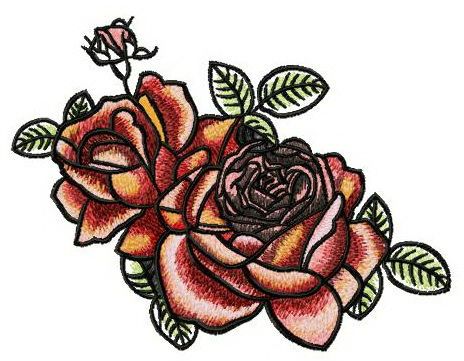 Tea roses with bud machine embroidery design