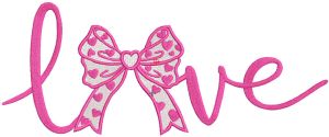 Love inscription with a bow embroidery design