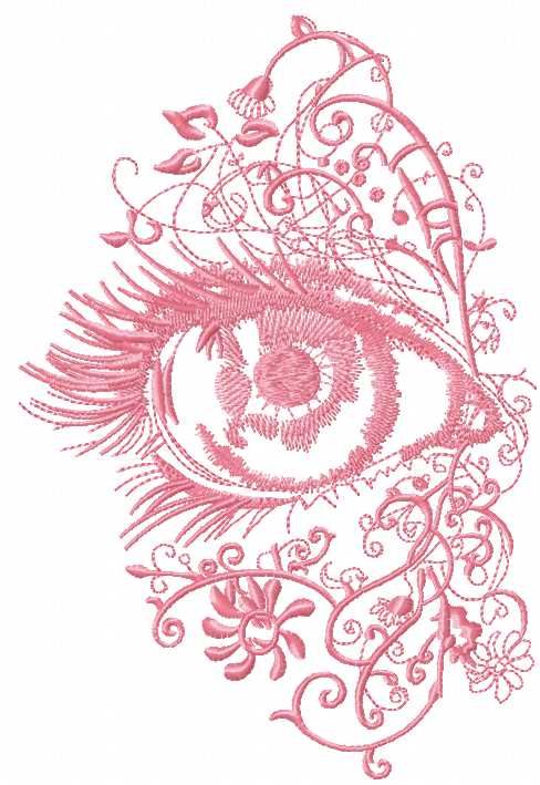 Pink flowers eye embroidery design