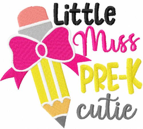 Little miss pre-k cutie embroidery design