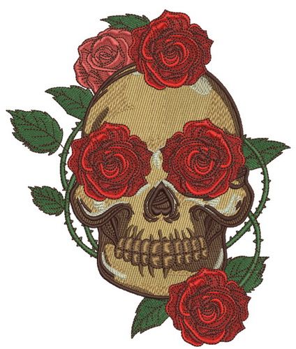 Skull with prickly rose 4 machine embroidery design