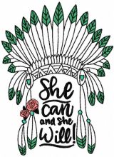 She can and she will embroidery design