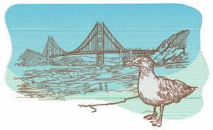 Seagull near Golden Gate Bridge embroidery design