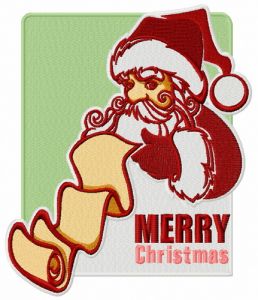 Santa with list of good children embroidery design