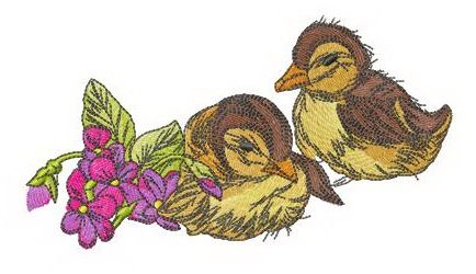 Ducklings with violets machine embroidery design
