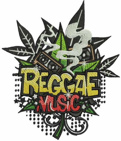 Reggae music machine embroidery design