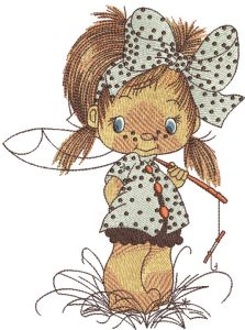 Cute little fisher girl embroidery design