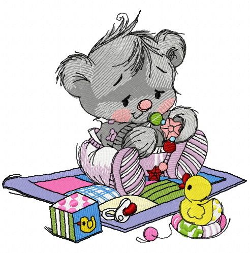 Baby teddy bear with toys 3 machine embroidery design