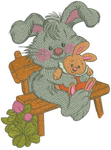 Bunny with toy bunny 2 machine embroidery design