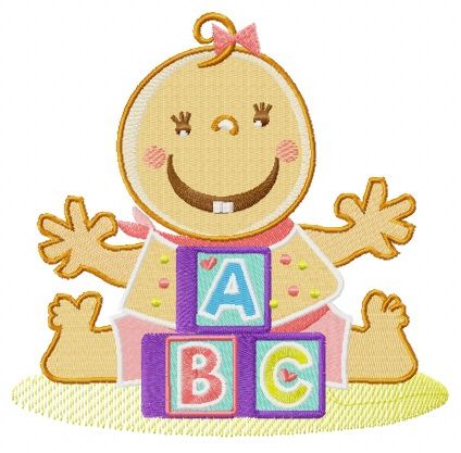 Baby and cubes machine embroidery design