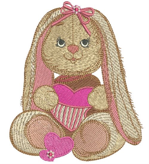 Cute bunny with valentine card machine embroidery design