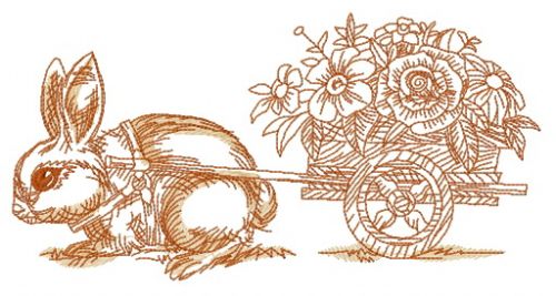 Bunny and cart with flowers 2 machine embroidery design