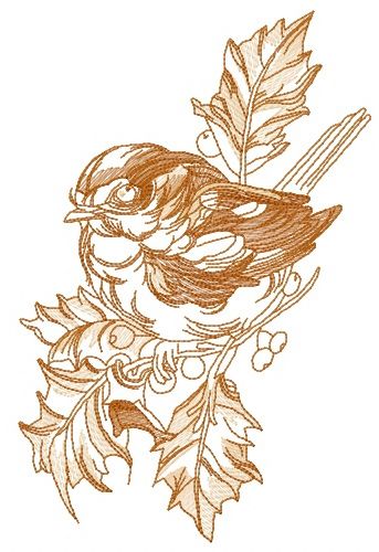 Robin on branch of holly 2 machine embroidery design