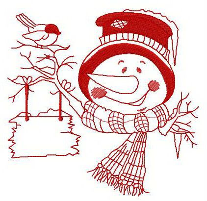 Snowman with wooden sign machine embroidery design